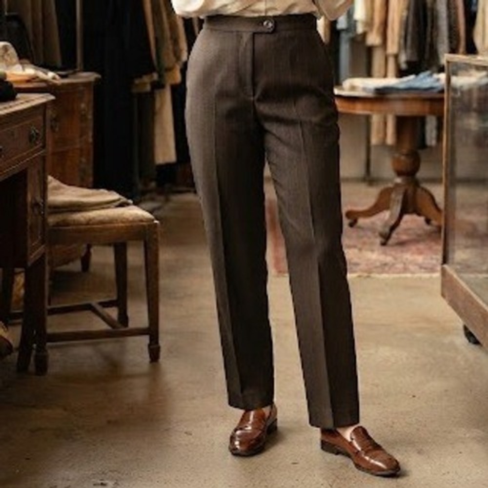 Harve Benard Vintage 100% Wool Pinstripe Tapered Trousers Brown Tan 16 Tailored